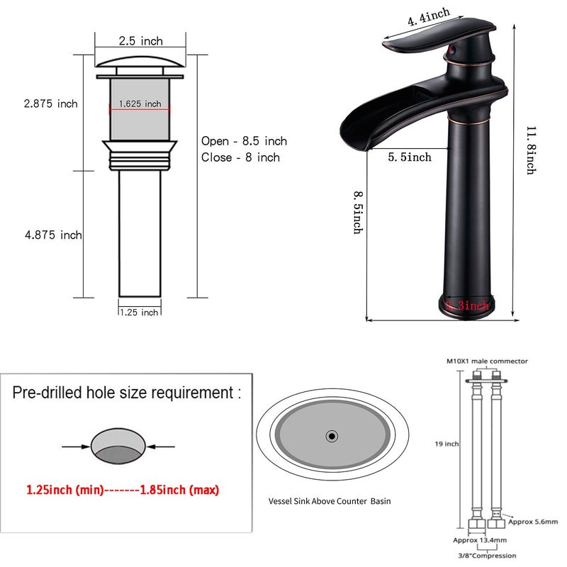 GGStudy Oil Rubbed Bronze Bathroom Faucet Single Handle One Hole Waterfall Farmhouse Bathroom Vessel Sink Faucet Matching with Pop Up Drain - Image 2